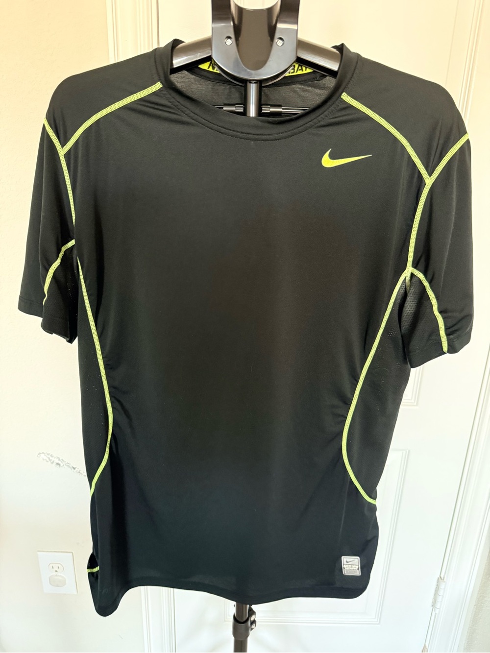 Nike Pro Combat Black Tee with Neon Yellow Trim